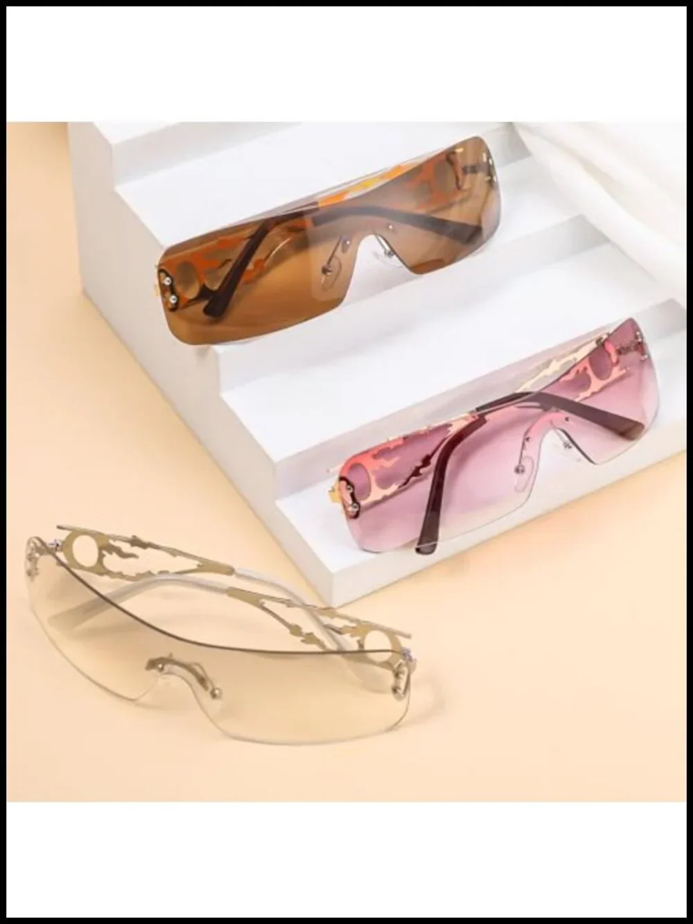 Rimless Y2K Rectangle Sunglasses UV400 Flame Metal Frameless